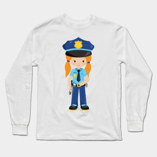 Police Girl, Police Officer, Cop, Orange Hair Long Sleeve T-Shirt